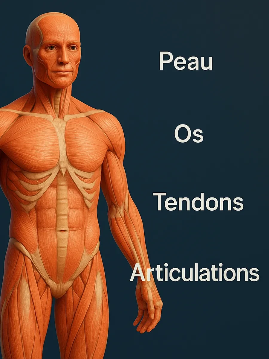 Localisation du collagène dans le corps humain (peau, os, tendons, articulations)
