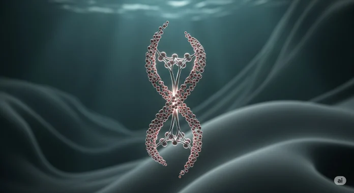 Illustration 3D réaliste d’une molécule de collagène marin en hélice triple.