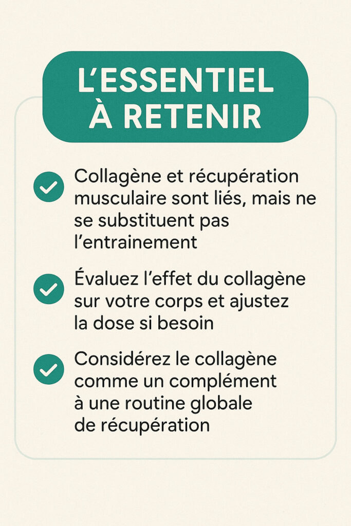 Carte mémo en français — points clés sur collagène et récupération musculaire