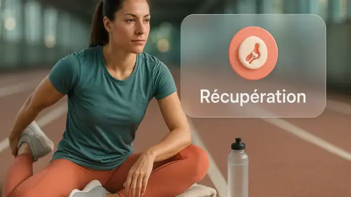Athlète après l’effort, étirements sur piste — collagène récupération musculaire