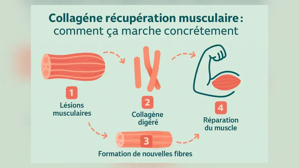 Infographie en 4 étapes — collagène récupération musculaire (FR), version complète non recadrée