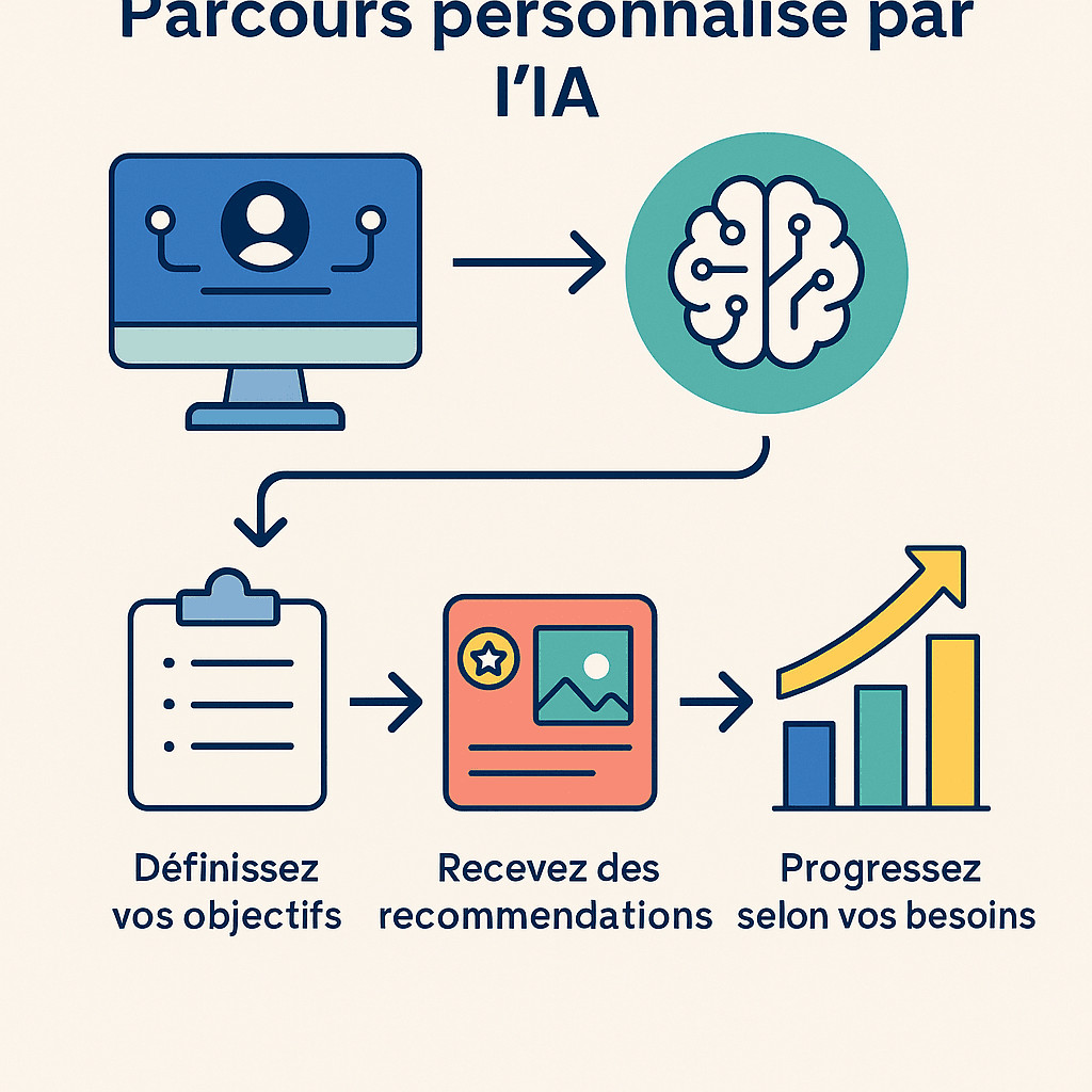 Schéma du parcours utilisateur Sportrip : définition des objectifs, recommandations IA, progression personnalisée