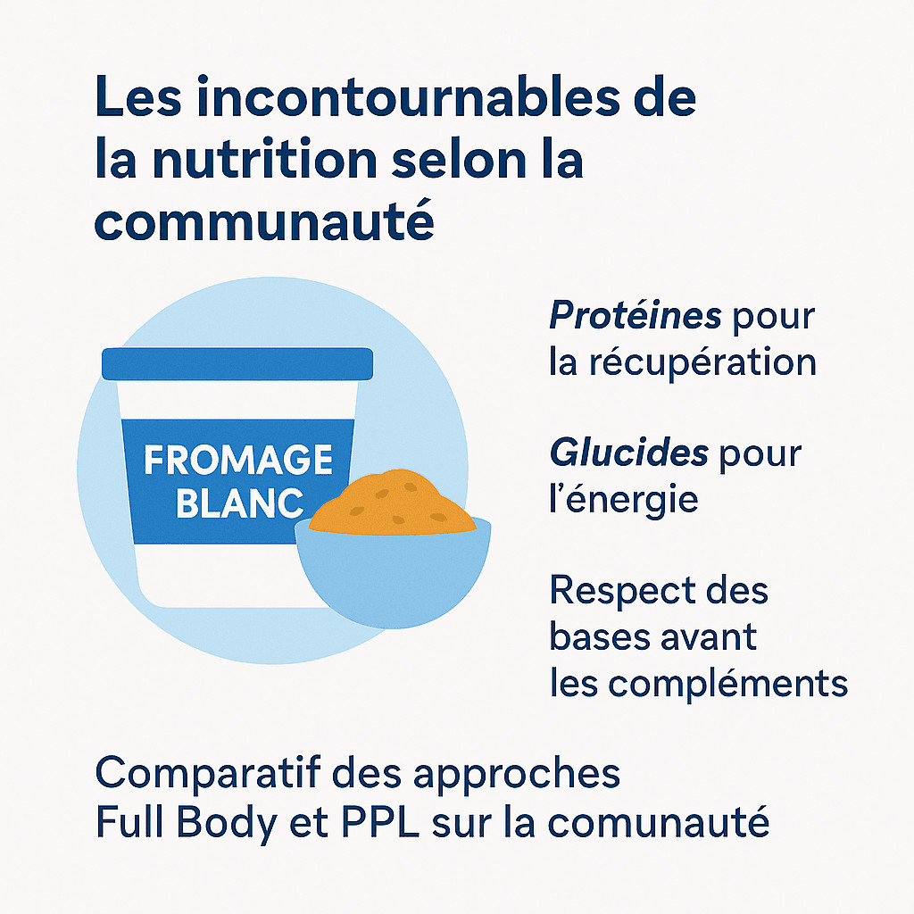 Infographie sur l’alimentation équilibrée recommandée par la communauté JVC Muscu