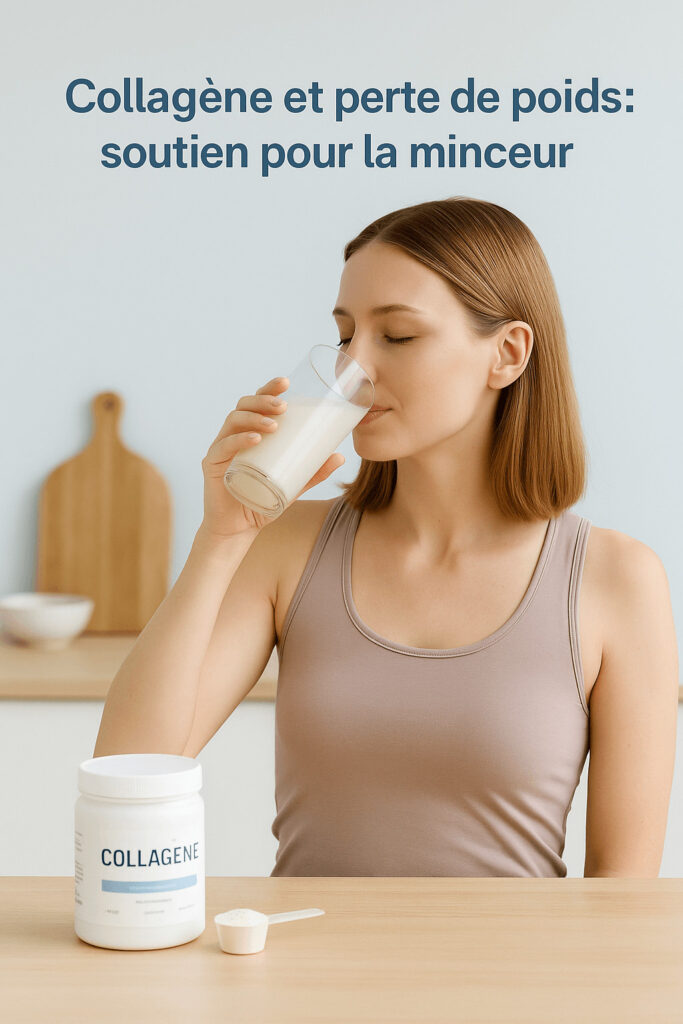photo d'une femme buvant un verre de collagène perte poids illustrant le rôle du collagène sur la silhouette : peau, muscles et articulations