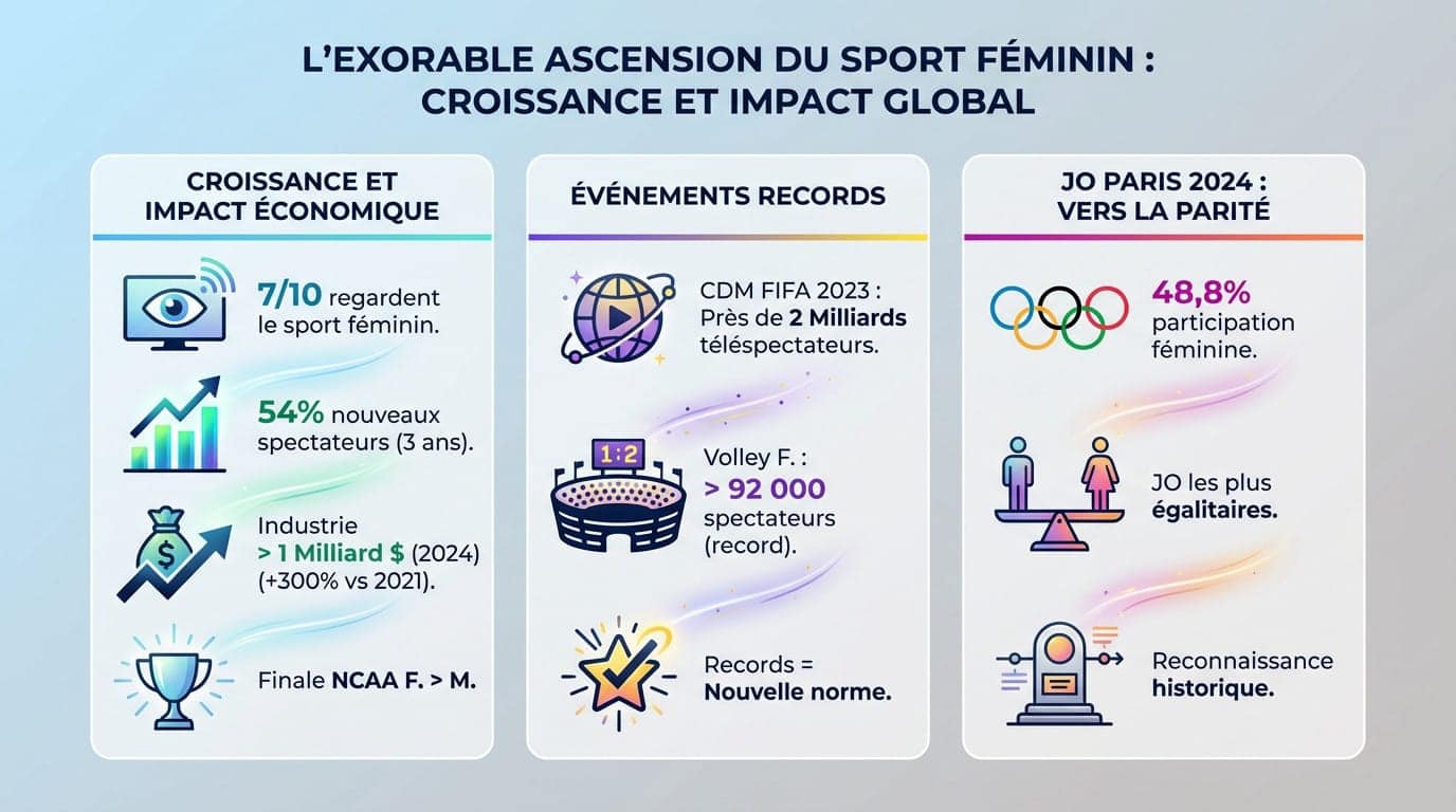 Graphique illustrant la croissance exponentielle de l'audience et des revenus du sport féminin en 2024