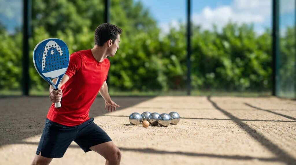padel player in dynamic action on sunny outdoor court 1